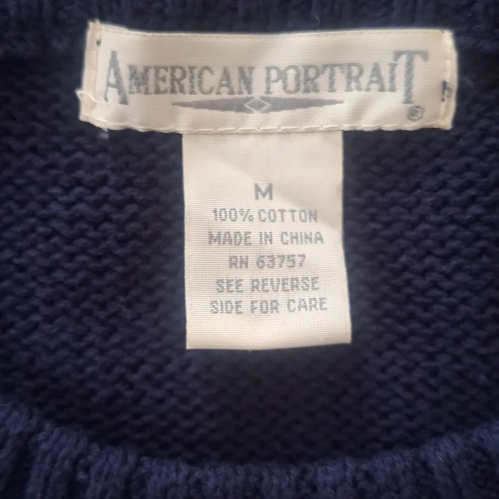 American Portrait USA Flag Retro Americana Knit Sweater Navy Blue Patriotic Sz M - Picture 7 of 8